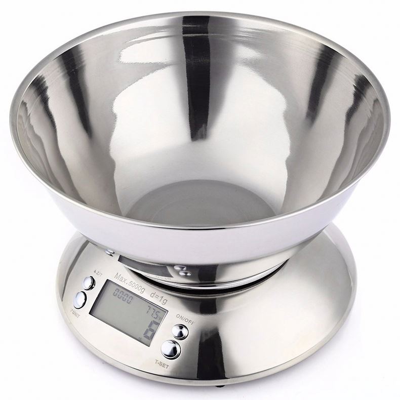 PKS009 11lb Alarm Timer And Temperature Stainless Steel Mixing Bowl White Backlight Digital Kitchen Food Scale